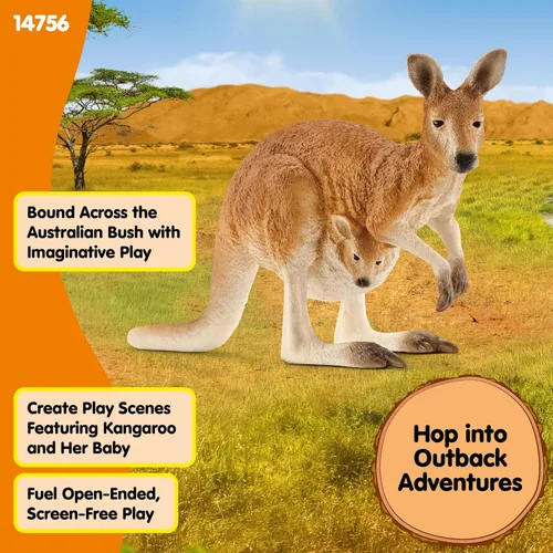 Vista 6 de Schleich Figura de animal canguro de vida salvaje, figura detallada de juguete de canguro de animales salvajes, duradera para educación y juego