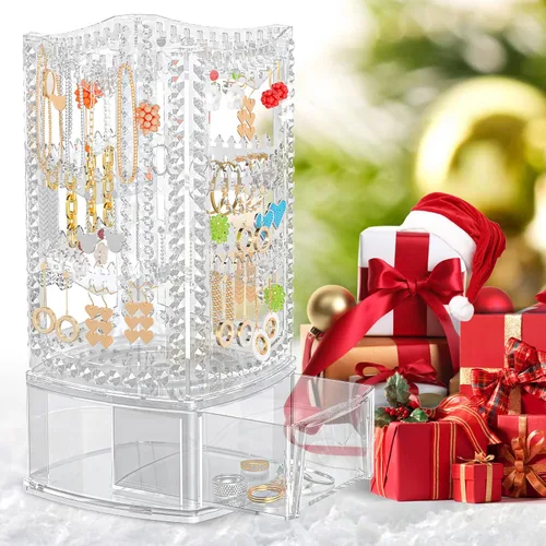 Vista 7 de Famitree Soporte giratorio de 360 aretes y organizador de joyas, 4 niveles, soporte clásico, 156 agujeros y 160 ranuras para mujeres y niñas
