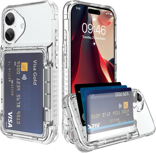 Vista 21 de Funda tipo cartera para iPhone 13 Pro Max con 3 ranuras para tarjetas de crédito, a prueba de golpes, híbrida, resistente, transparente Cubierta