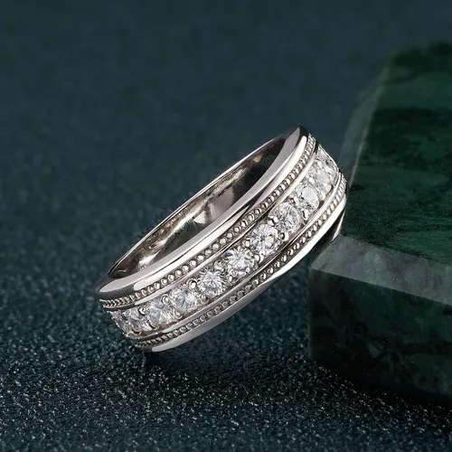Vista 2 de SweetJew Anillo de boda para hombre, plata de ley 925, anillo de boda para él, 1 quilates, 11, redondo, 5A, circonita cúbica, anillos de promesa