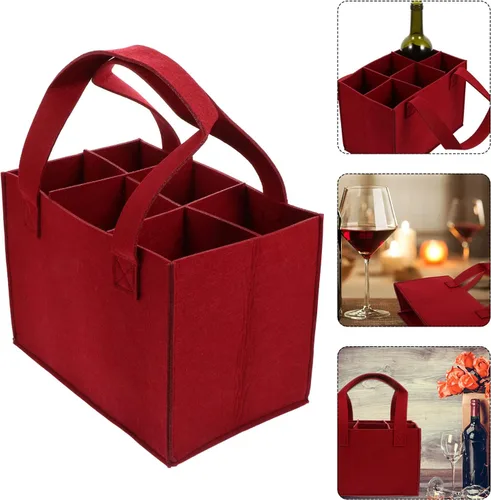 Vista 6 de Cabilock Portador de vino de 6 botellas con divisor de fieltro para almacenamiento de vino con asa