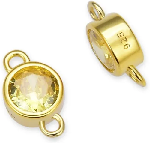 Vista 8 de Adabele - 2 unidades de plata esterlina chapada en oro real de abril con eslabones de piedra natal de abril de 0.16 pulgadas, conector de diamante