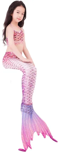 Vista 3 de Traje de baño de princesa con cola de sirena para nadar, traje de baño de 6 piezas, Rosado