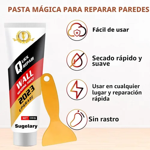 Vista 2 de Kit de reparación de parches de yeso con raspador, pasta de repetición de salpicaduras de pared, agente de reparación de pared, solución rápida