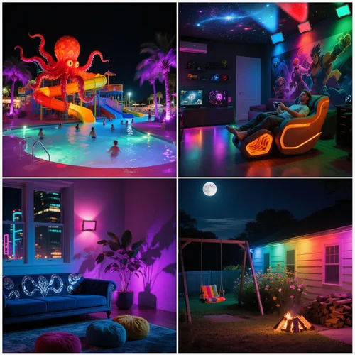 Vista 5 de Luz de Inundación LED al Aire Libre, Luz de Inundación RGB de 50W Cambio de Color, Luces de Paisaje al Aire Libre Impermeables IP66 para Escenario
