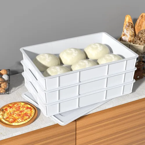 Vista 5 de Paquete de 4 cajas de prueba de masa de pizza comercial con tapa Contenedor de masa para pizza, tapa a juego, duradero y fácil de limpiar, gran