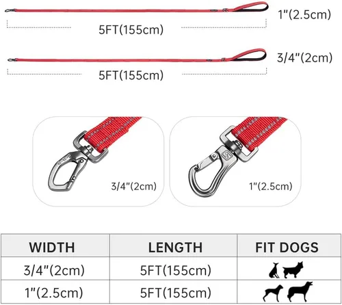 Vista 2 de EXCELLENT ELITE SPANKER Correa de nailon reflectante de doble capa para perro, con asa acolchada, correas de nailon de 5 pies para perros para Negro