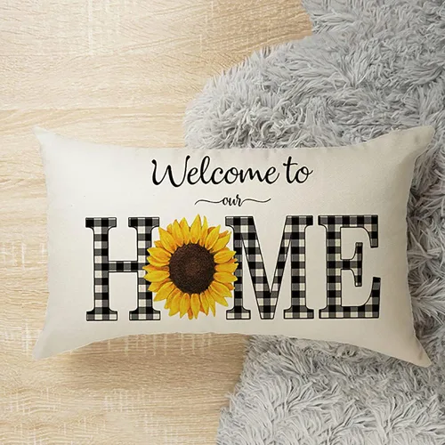 Vista 2 de Funda de cojín de patio al aire libre con diseño de girasol, decoración del hogar, algodón y lino, 20 x 12 pulgadas