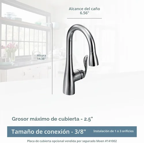 Vista 3 de Moen Arbor Grifo de barra desplegable cromado con una sola manija con Reflex, 5995, 0.375 Cromo