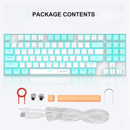 Vista 5 de Teclado mecánico de 89 teclas retroiluminación LED sin llave con teclado Nampad para juegos, teclado de computadora con cable USB con TKL Tenkeyless