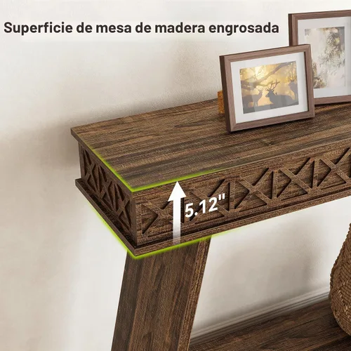 Vista 5 de LITTLE TREE Mesa consola de granja de 70.87 pulgadas de largo, estante de 2 niveles, mesa de sofá de entrada estrecha para sala de estar, detrás