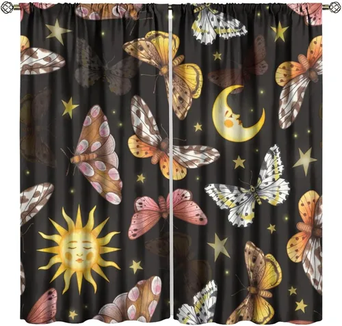 Vista 51 de Cortinas opacas con diseño de sol y luna, cuerpos celestes bohemios, con diseño de sol, luna y estrellas, para sala de estar, dormitorio, 42 x 45