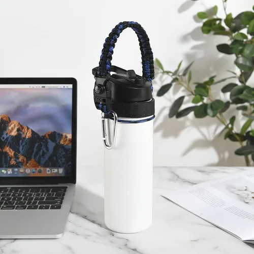 Vista 5 de Paracord Handle for Hydro Flask Water Bottles Standard/Wide Mouth, Strap Holder with Safety Rubber Ring & Carabiner, Easy to Carry and Durable