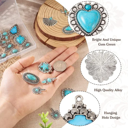 Vista 2 de Craftdady Encantos de turquesa sintéticos colgantes de turquesa para la fabricación de joyas