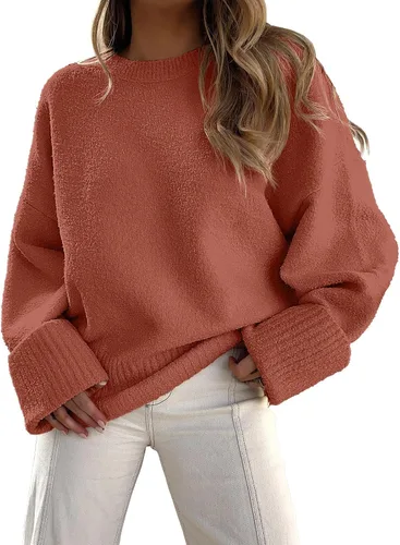 Vista 49 de LOGENE Suéter de gran tamaño para mujer, cuello redondo, manga larga, suave, mullido, suéter de punto 2025 para otoño e invierno