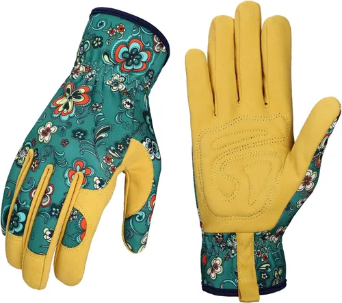 Vista 19 de Bamllum Guantes de cuero para jardinería para mujer, guantes de trabajo para deshierbe, excavación, plantación, rastrillo y poda