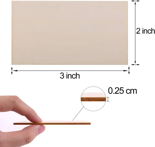 Vista 2 de Ruisita 100 piezas de 2 x 3 pulgadas, piezas de madera sin terminar, rectangulares en blanco, esquinas afiladas, hojas de madera para proyectos