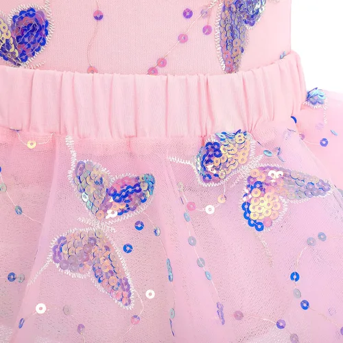 Vista 7 de AFAVOM Camisola de lentejuelas de mariposa para niñas, vestido de ballet con volantes, falda tutú con purpurina, leotardo, disfraz de bailarina