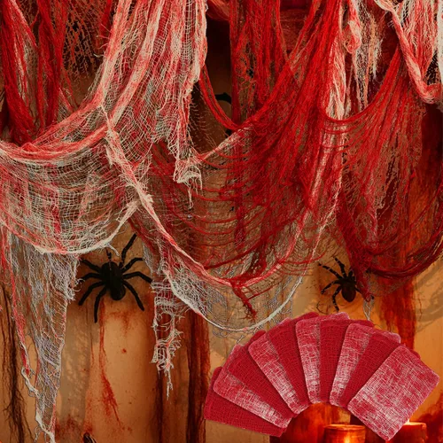 Vista 14 de Watayo Paquete de 8 paños espeluznantes de Halloween, tela espeluznante de 72 x 30 pulgadas, tela de araña elástica de Halloween, gasa espeluznante