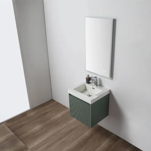 Vista 7 de Blossom Lavabo de baño de 20 pulgadas con tocador, todo en madera montado en la pared, gabinete flotante de baño con tocador con fregadero