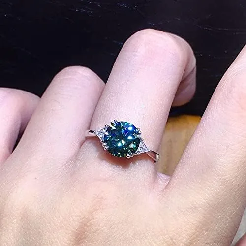 Vista 7 de Anillo brillante de diamantes completos de 3 quilates de corte redondo con circonita cúbica, anillo de compromiso para mujer, anillo de plata
