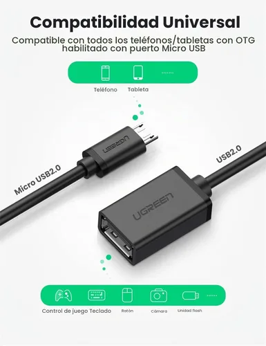 Vista 5 de UGREEN Cable Micro USB 2.0 OTG On The Go Adaptador Macho Micro USB a Hembra USB Compatible con Teléfono Samsung S7 S6 Edge S4 S3 LG G4 Controlador