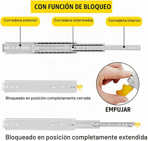 Vista 2 de VEVOR Diapositivas de Cajón de 18 Pulgadas, 1 Par de Diapositivas de Cajón con Bloqueo de 500 Libras de Capacidad de Carga, Montaje Lateral