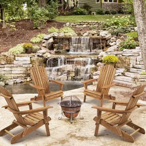 Vista 7 de Set of 2 Folding Wooden Adirondack Chairs – Solid Cedar Wood Outdoor Lounge Chairs with Embossed Grain, Foldable Garden Patio Seating with Wide