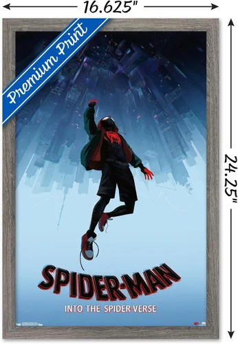 Vista 3 de Trends International Spider-Man de Marvel póster Into The Spider-Verse-Falling de 14.72 x 22.37 pulgadas, versión enmarcada en madera reutilizada