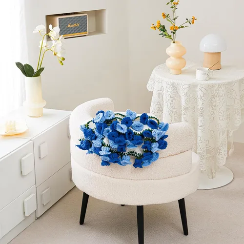 Vista 4 de Manta Decorativa de Ganchillo con Ramo de Flores, Manta Tejida a Mano con Flores, Lindo Regalo Romántico para Ella Novia Mamá Día de la Madre San