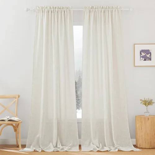 Vista 46 de RYB HOME - Cortinas de lino texturizado semitranslúcidas, privacidad media, filtro de luz, decoración de ventana para dormitorio/baño/sala de estar