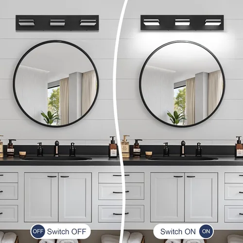 Vista 6 de Accesorios de iluminación de tocador de baño sobre espejo (3 luces, 5CCT, regulable) modernos accesorios de iluminación LED de pared de baño, negro