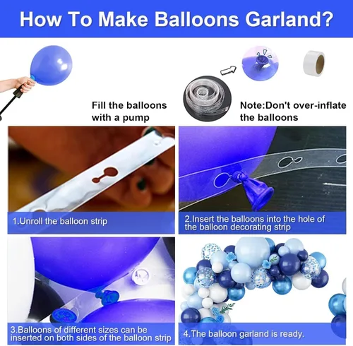 Vista 7 de Kit de arco de globos azules, kit de guirnalda de arco de globos azul marino y blanco con globos de confeti azul claro azul cromado, globos azules