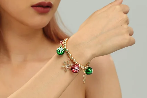 Vista 6 de Bling - Pulsera de cuentas de copo de nieve blanco con cuentas elásticas de cristal para mujeres y niñas