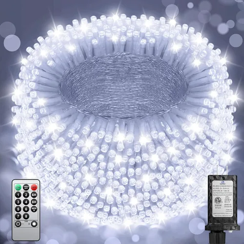 Vista 9 de 380 luces LED de Navidad de 125 pies, guirnalda de luces para exteriores, impermeables, temporizador y memoria, 8 modos regulables, para árbol