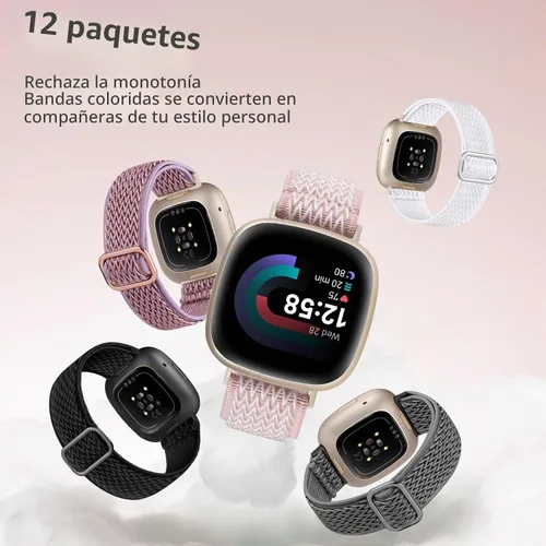 Vista 5 de GEAK Paquete de 12 bandas elásticas de nylon compatibles con Fitbit Versa 3/Fitbit Versa 4/Fitbit Sense/Sense 2 para mujeres y hombres, correa