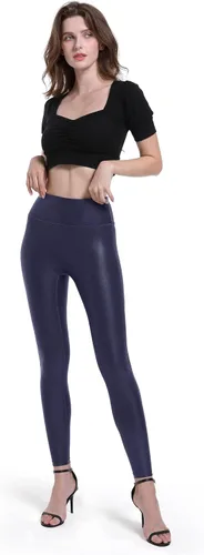 Vista 6 de HARTPOR Leggings de piel sintética para mujer, elásticos, de cintura alta, brillantes, pantalones de cuero, leggings de cuero, pantalones de yoga