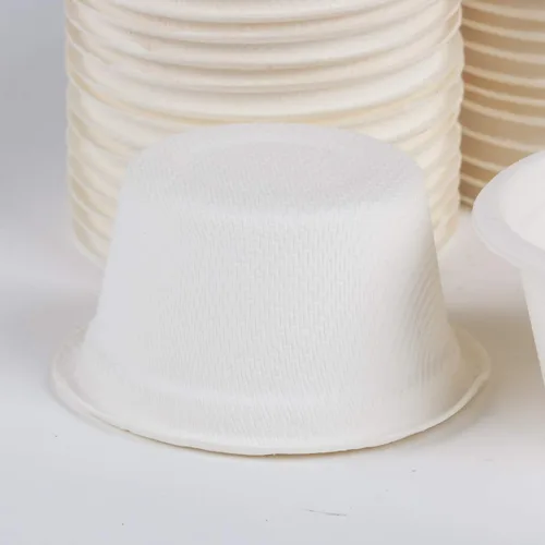 Vista 4 de Golden Apple, Tazas de porción de 2oz-100ct. Caña de azúcar/bagazo compostable. Biodegradable. Muestra de policías de alimentos.