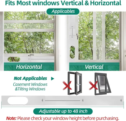 Vista 6 de Kit de ventana de aire acondicionado portátil, kit de ventilación de CA universal ajustable con manguera de escape de 5.9 pulgadas para ventanas