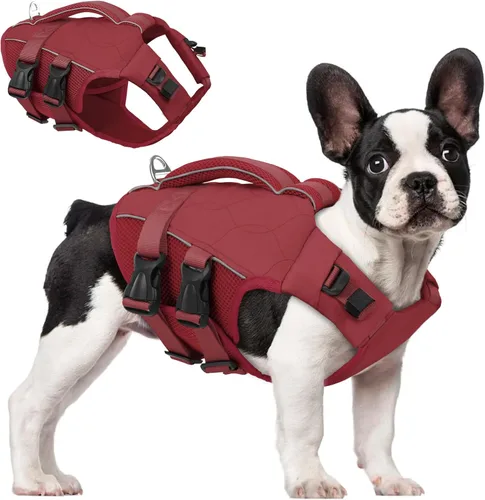 Vista 17 de ASENKU Chaleco salvavidas para perros, chaleco de natación para perros de alta flotación con asas de rescate para perros pequeños, medianos