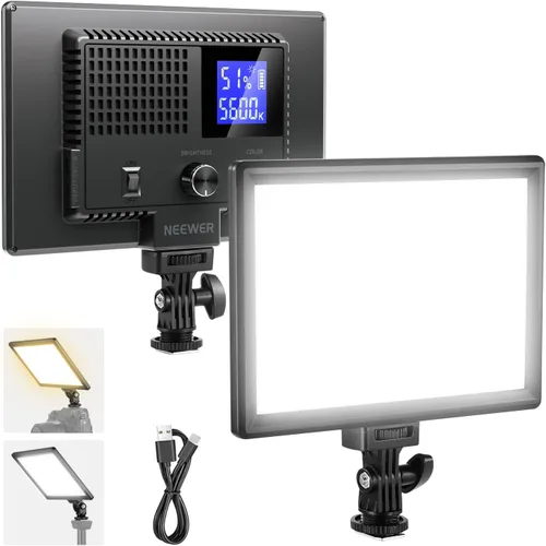 Vista 11 de NEEWER Panel de luz de video LED de 9" regulable con iluminación suave para cámara DSLR con mini trípode de escritorio, puertos USB tipo C