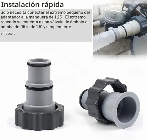 Vista 6 de Adaptador de manguera de piscina A con collar para bomba de conexión roscada Intex, convierte mangueras de 1.5 y 1.25 pulgadas (paquete de 2)