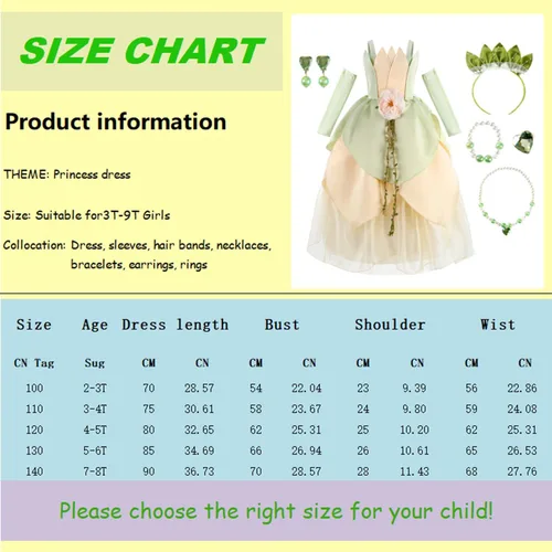 Vista 7 de Disfraz de princesa Tiana para niñas, cumpleaños, Halloween, disfraces con accesorios