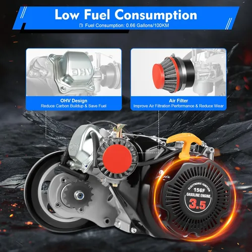 Vista 6 de Kit de motor de bicicleta de 100cc 4 tiempos, motor de gasolina motorizado de cilindro único para bicicleta modificada, motor de scooter modificado