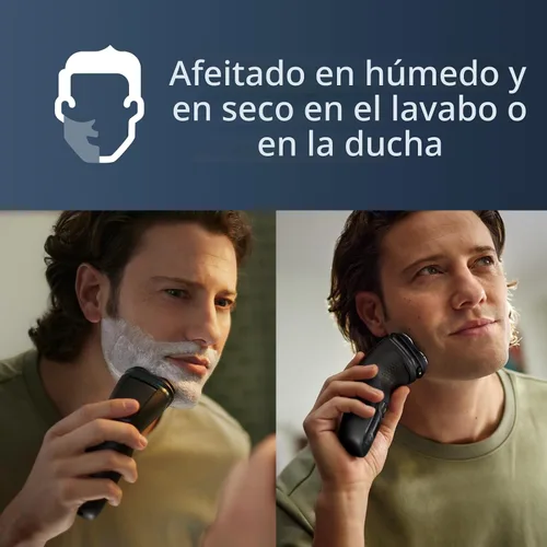 Vista 8 de Philips Norelco Shaver 3900 Series, afeitadora eléctrica húmeda y seca, P-Cap, estuche de viaje, soporte de carga, azul tormenta, modelo S3341/92