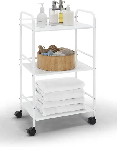 Vista 9 de SunnyPoint Carrito utilitario con ruedas de 3 niveles, organizador de almacenamiento de metal con ruedas, carrito de cocina móvil, organizador