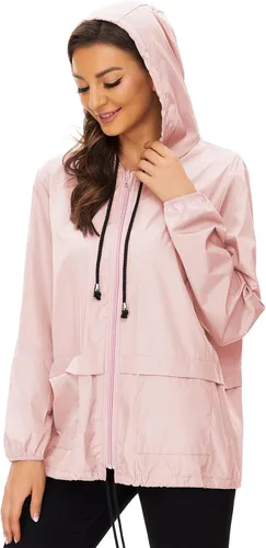 Vista 4 de Century Star Chubasqueros ligeros para mujer, impermeable con capucha, rompevientos, para mujer, abrigos de lluvia plegables