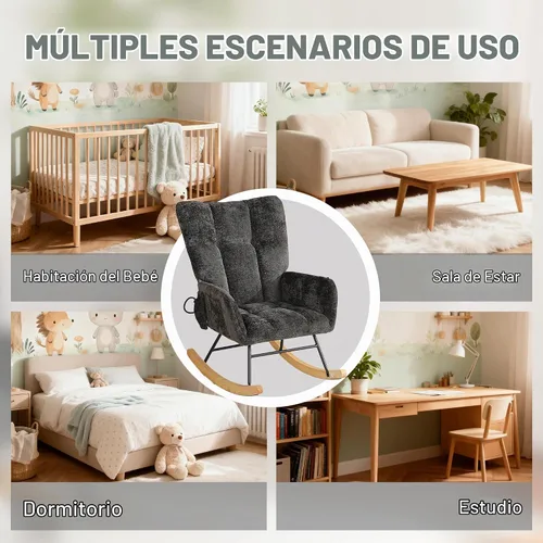 Vista 9 de Mecedora para habitación del bebé con bolsa de aire, silla mecedora de lectura para interiores, acogedoras sillas mecedoras tapizadas con respaldo