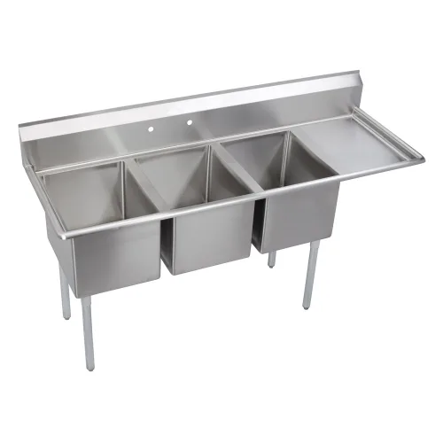 Vista 16 de Elkay Foodservice Fregadero de 3 compartimentos, OA de 58.5 x 29.75 pulgadas, altura de trabajo de 36 pulgadas, cuenco de 18 x 24 pulgadas, 14