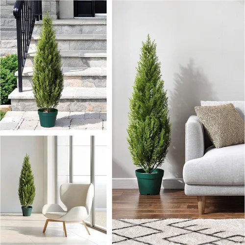 Vista 5 de Pino Thuja de plástico National Tree con maceta de plástico redonda, verde oscuro